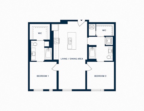 Floor plan for 2 beds, 2 baths, 976 sqft